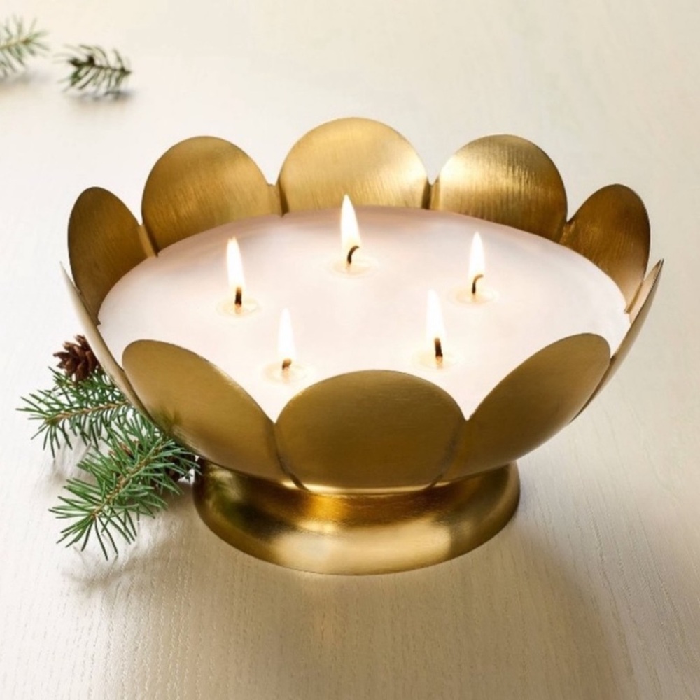 5 Wick Lg Scalloped Brass Footed Jar Candle BALSAM BERRY 22oz-Hearth & Hand